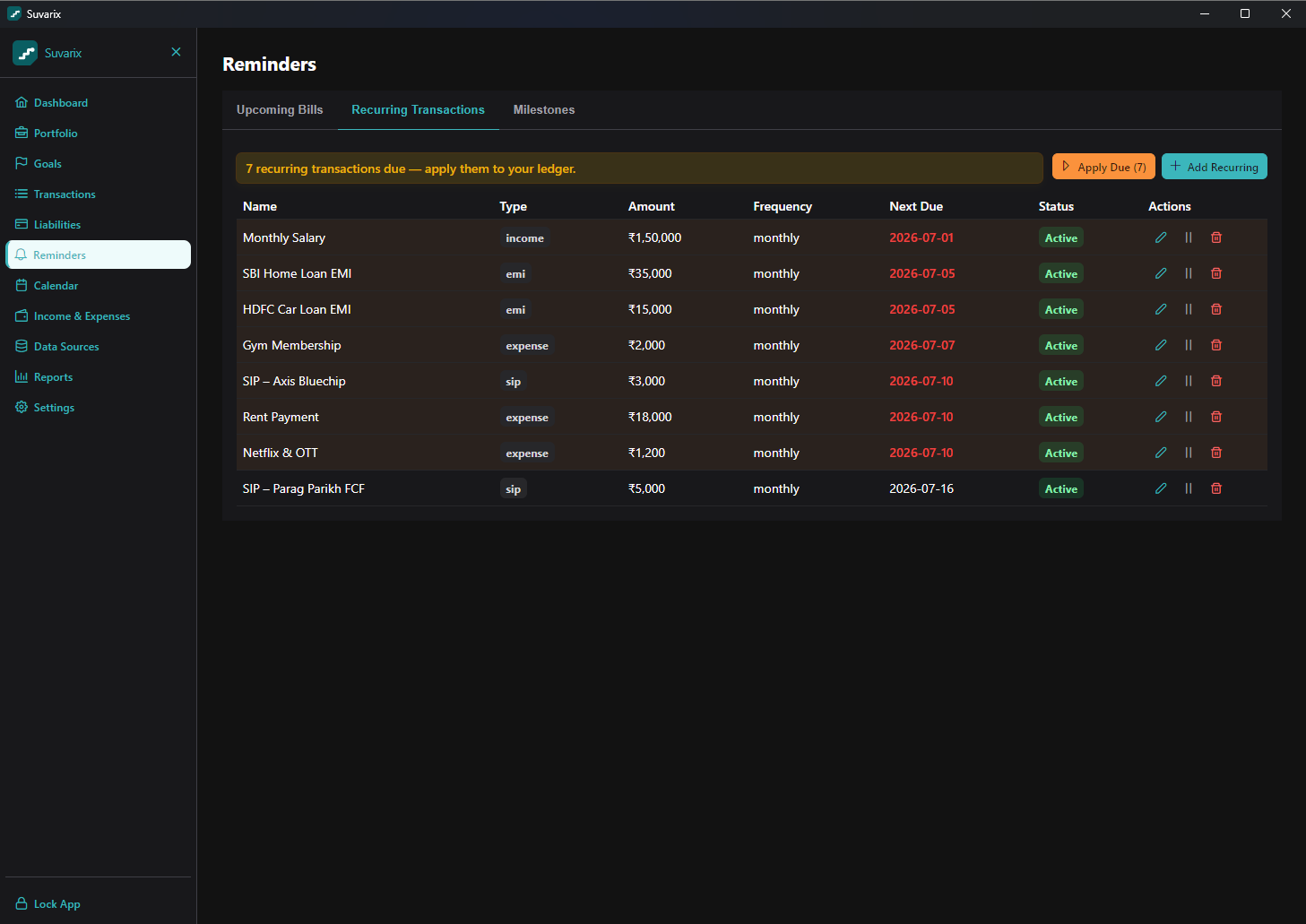 Recurring transactions due to apply