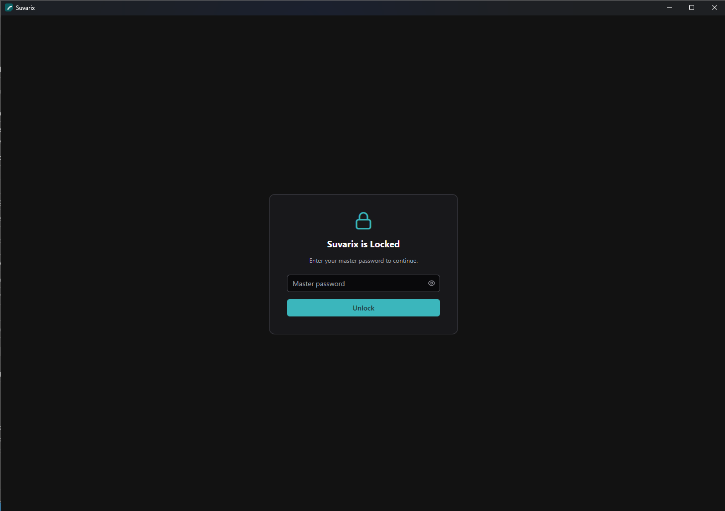 Locked screen — master password to unlock